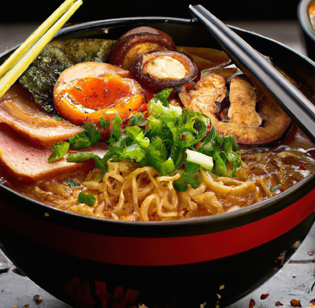 Close up of ramen in bowl on black background created using generative ai technology - Free Images, Stock Photos and Pictures on Pikwizard.com