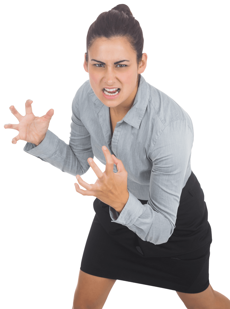 Angry Businesswoman Expressing Emotion on Transparent Background