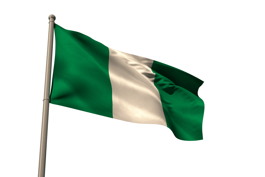 Nigerian Flag Waving on Transparent Background