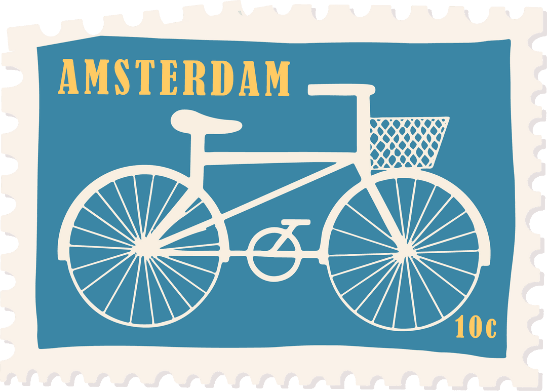 Transparent Vector Bicycle Stamp Design Featuring Amsterdam in Vintage Style