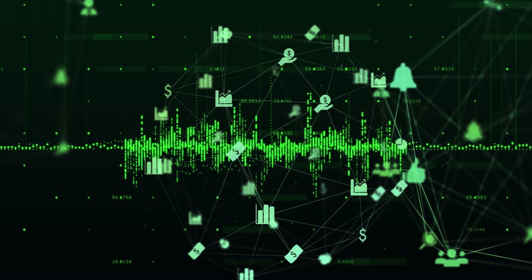 Digital Network Connections with Financial and Technological Icons