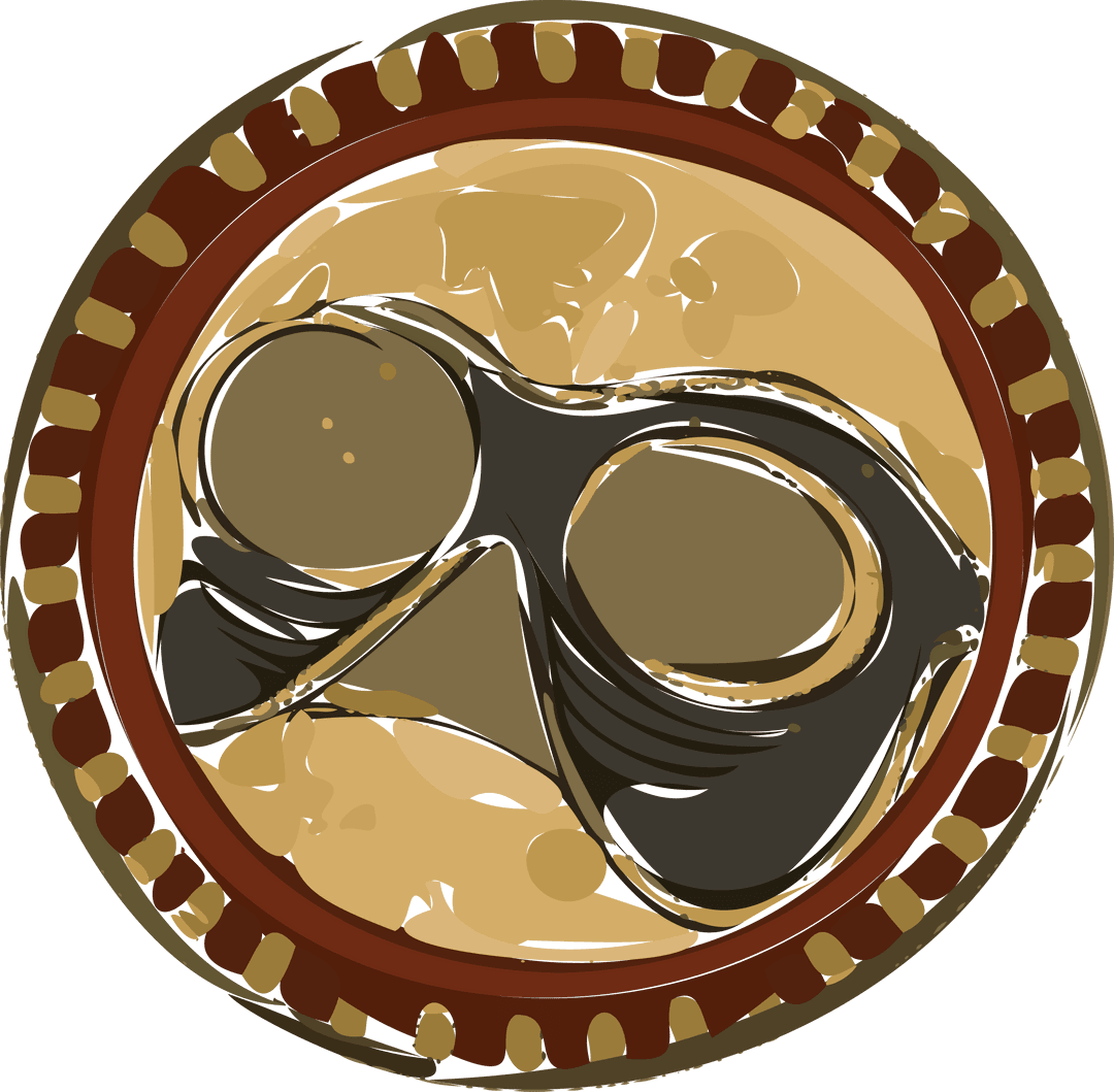 Geometric Medallion with Black Mask and Maroon Ring on Transparent Background