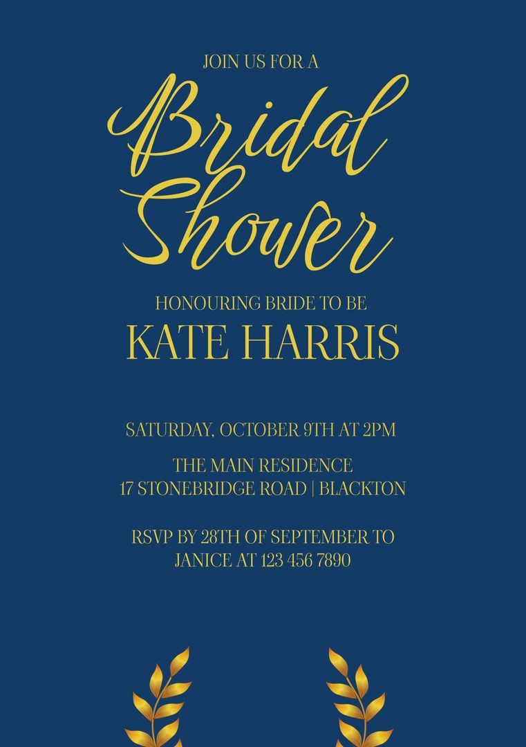 Elegant Navy Bridal Shower Invitation with Gold Accents - Download Free Stock Templates Pikwizard.com
