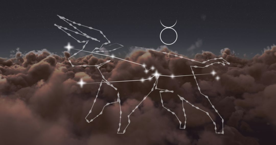 Taurus Constellation Glowing in Night Sky Over Clouds - Free Images, Stock Photos and Pictures on Pikwizard.com