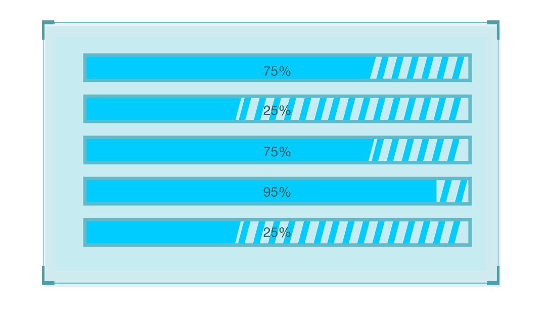 Teal progress bars on transparent background for data visualization