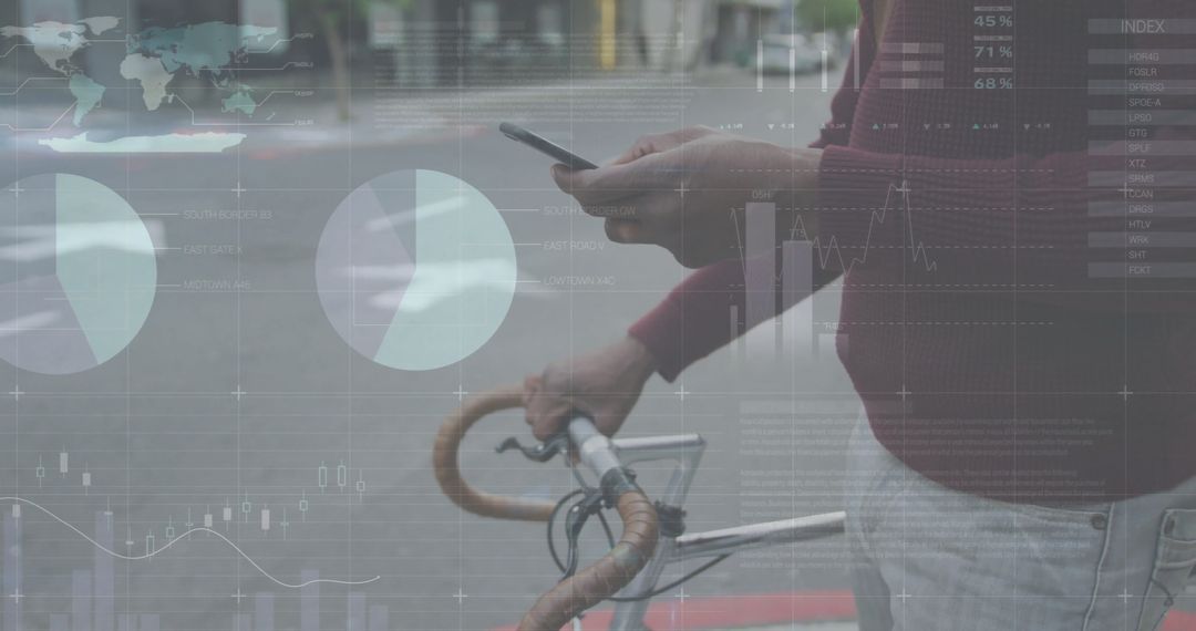 Financial Data Visualizations Overlay on Commuter with Smartphone