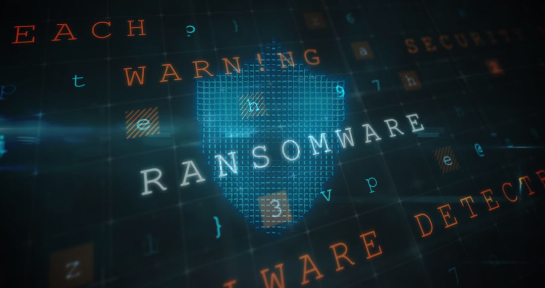 Digital Display Highlighting Ransomware with Cybersecurity Alerts