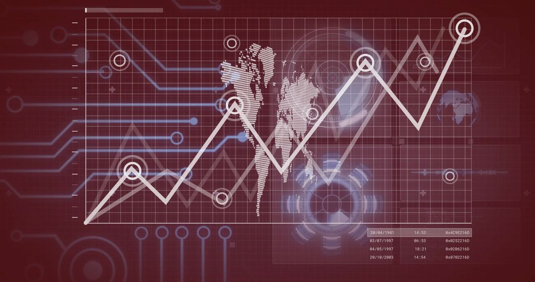 Global Financial Data Graphics on Digital World Map Background