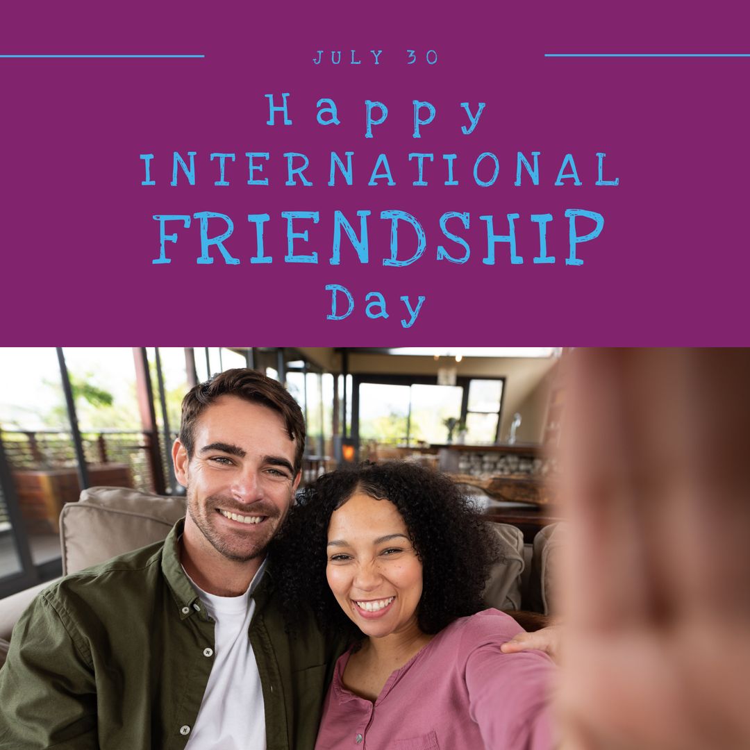 Happy International Friendship Day with Smiling Couple Taking Selfie