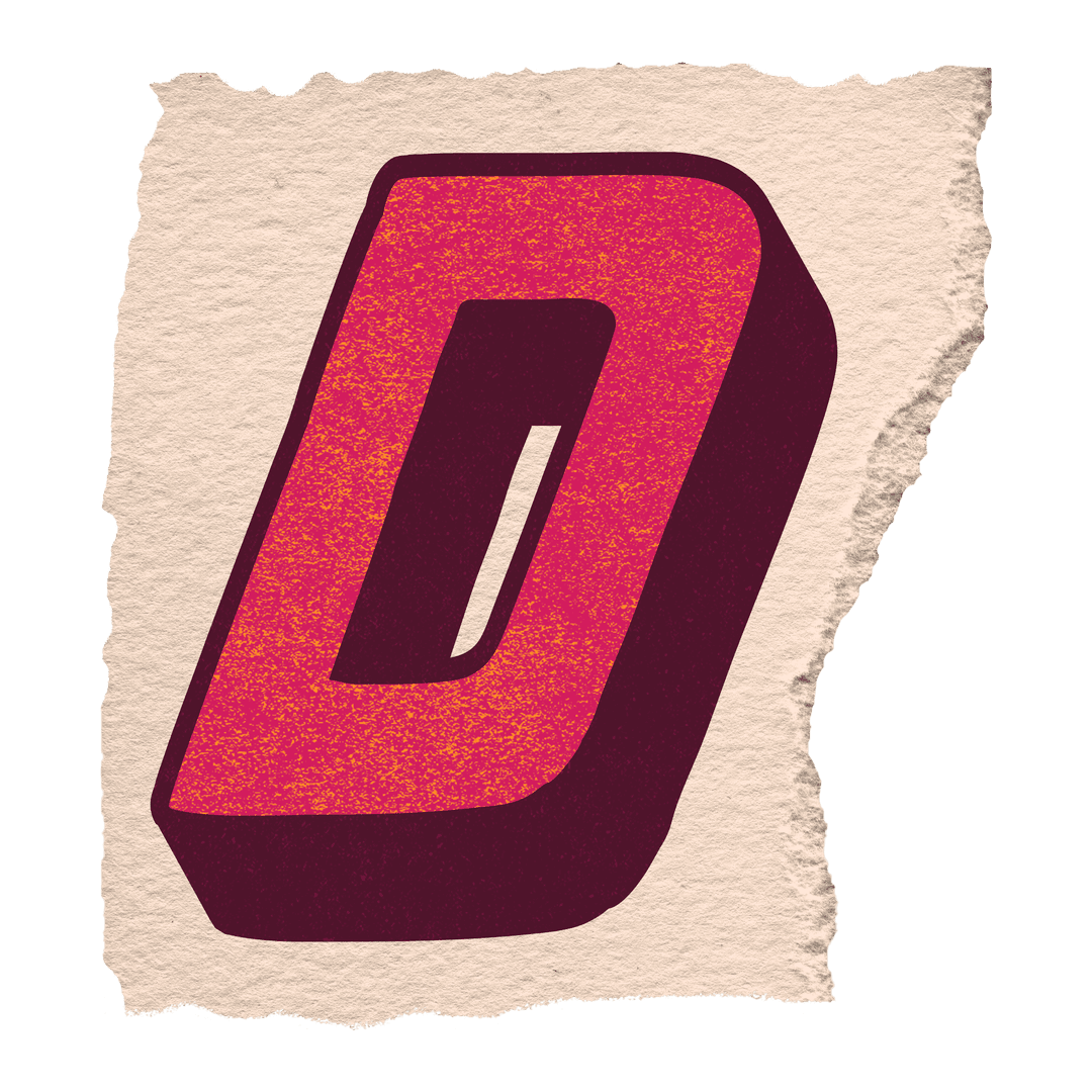 3D Stylized Letter D Floating on Torn Paper Background