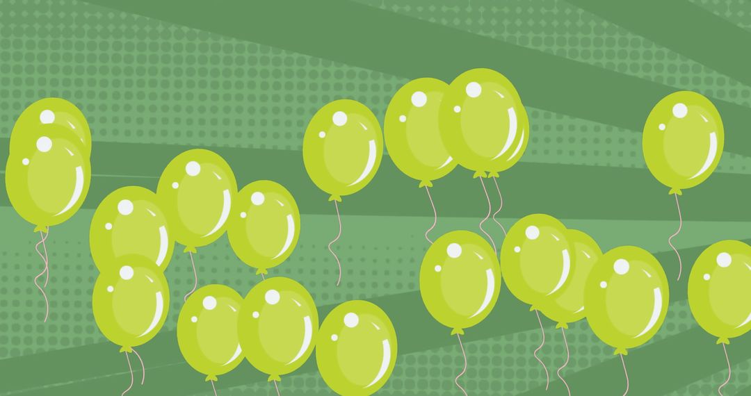 Vibrant Green Balloons Floating on Striped Background