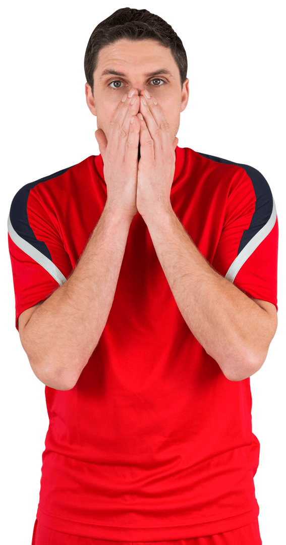 Transparent Athletic Football Player Expressing Nervousness
