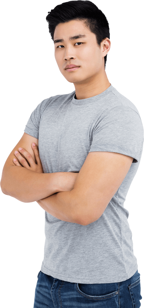 Confident Young Man with Arms Crossed, Transparent Background