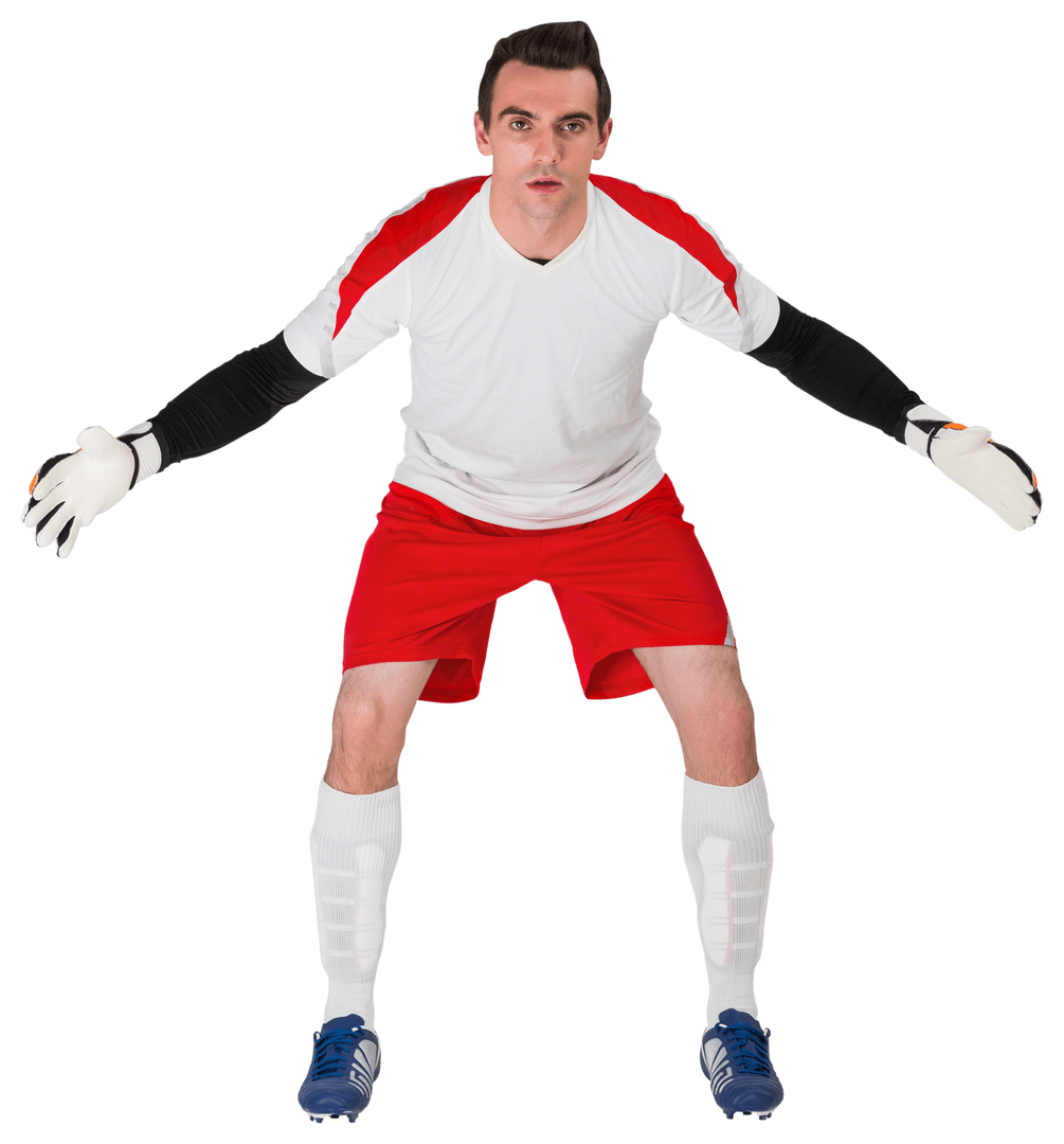 Goalkeeper in White Kit Ready to Save on Transparent Background