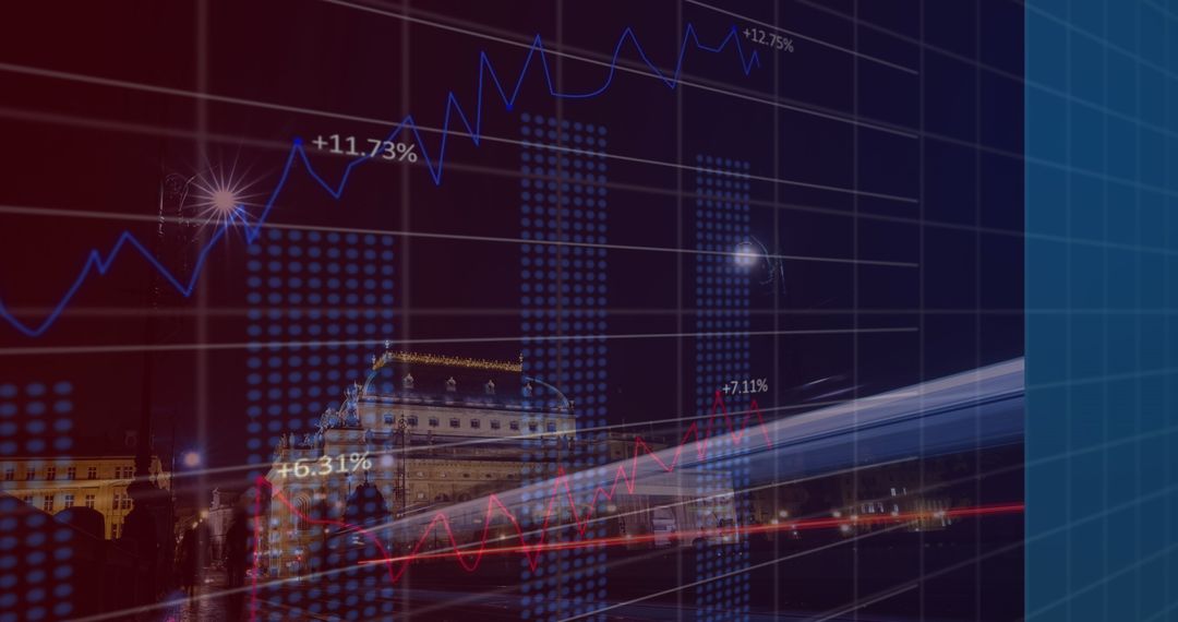 Digital Data Processing Overlay on Night Cityscape
