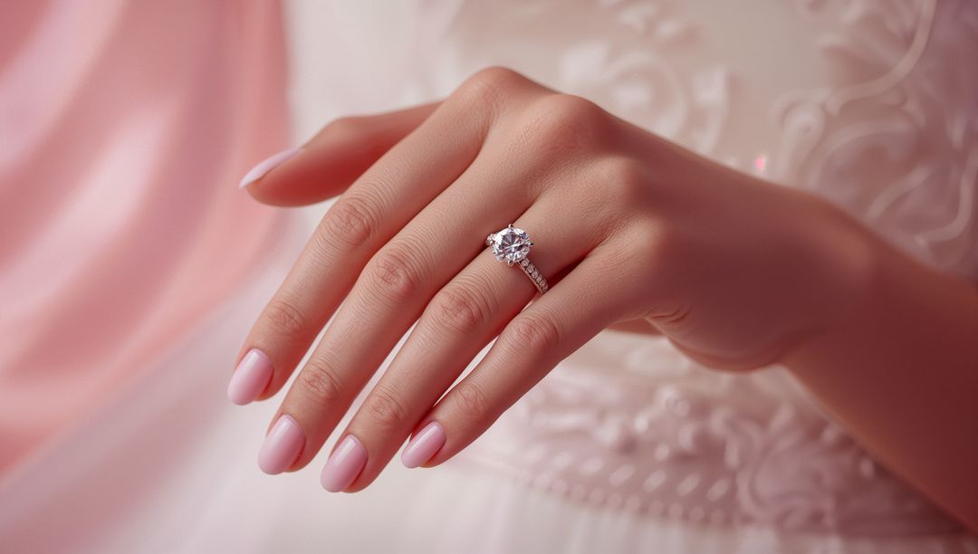 Elegant Hand with Solitaire Ring and Bridal Gown