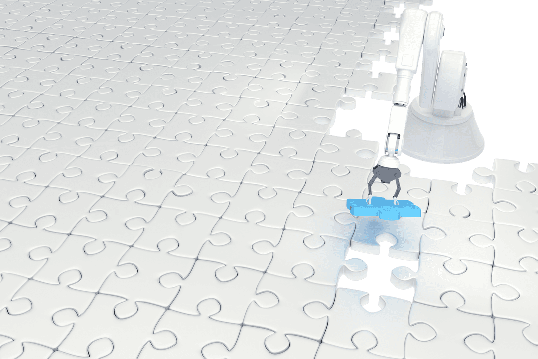 Robotic Arm Assembling Transparent Jigsaw Puzzle Pieces