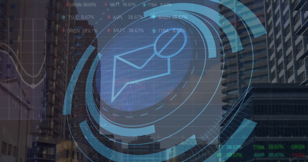 Digital Envelope Overlay with Stock Market Data in Urban Landscape