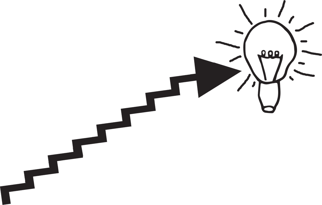 Transparent Staircase Arrow Reaching Light Bulb Sketch