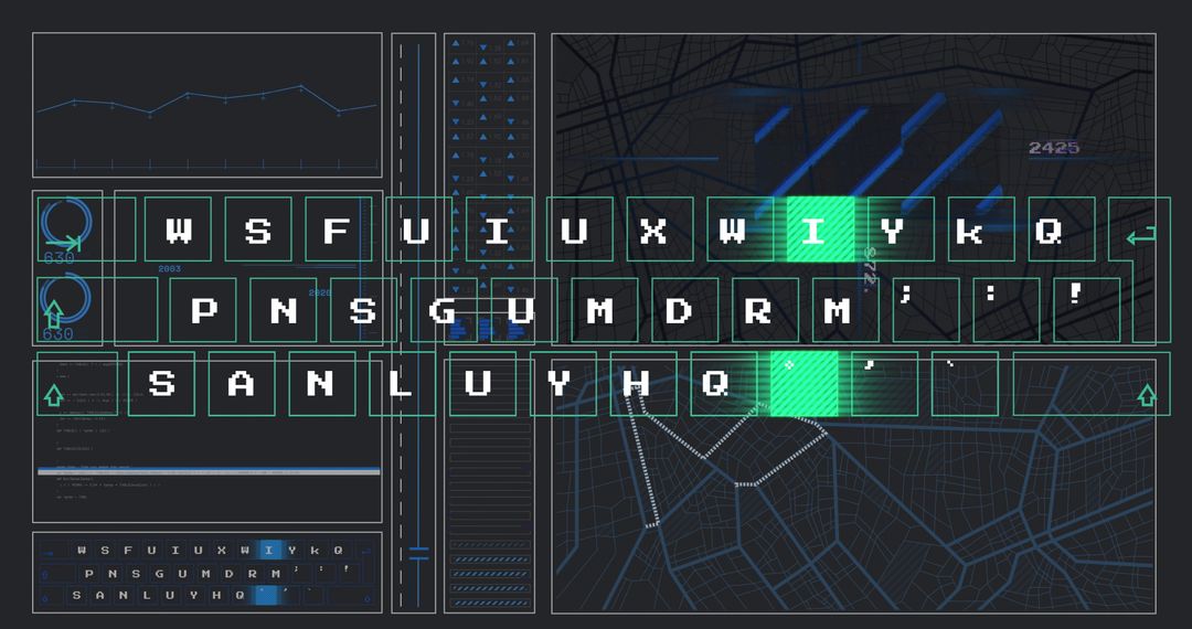 Futuristic Dashboard with Illuminated Keyboard Interface and City Map
