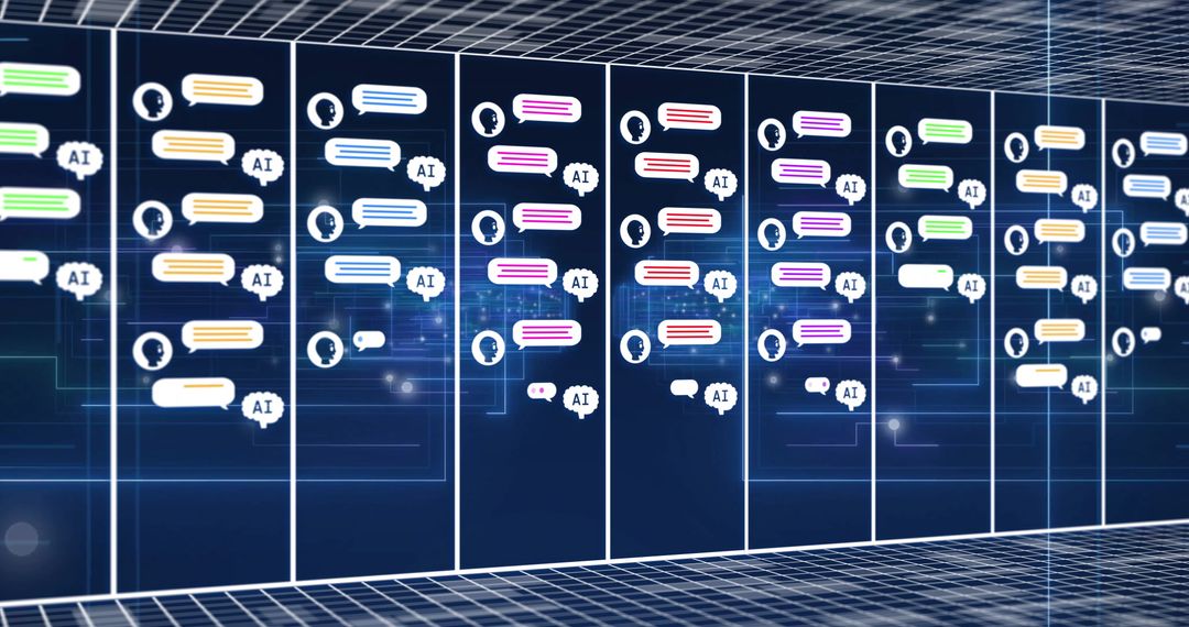 AI Digital Chatbots Communicating in Virtual Grid