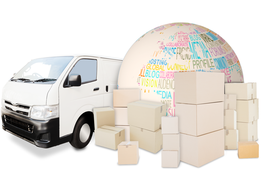 Global Shipping Concept with Boxes, Truck, Globe on Transparent Background - Download Free Stock Images Pikwizard.com