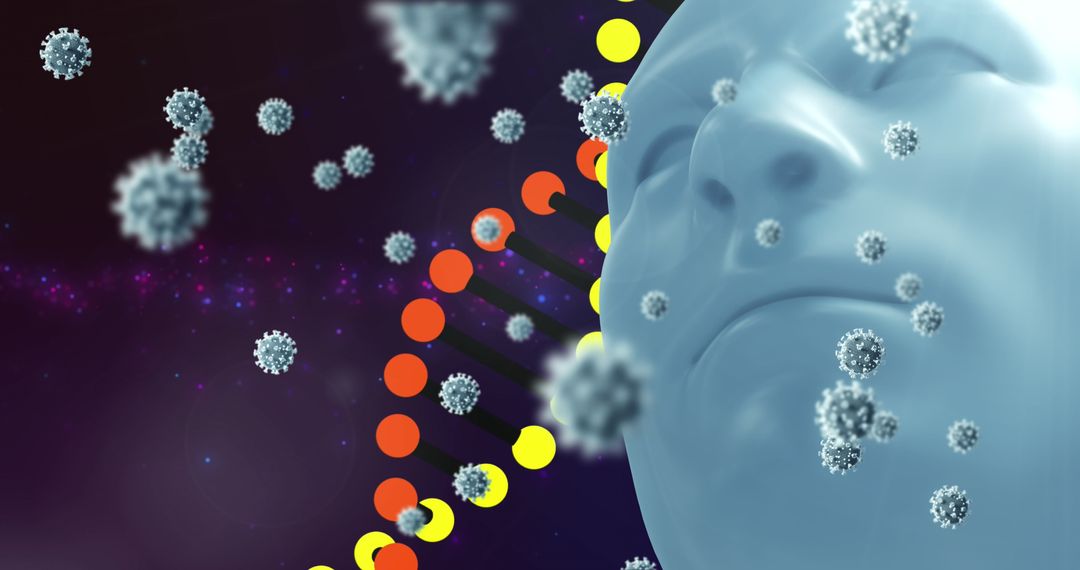 Digital Pandemic Concept with Floating Viruses and DNA Model