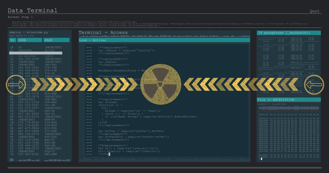 Nuclear Symbol over Data Code Reflecting Geopolitical Tensions