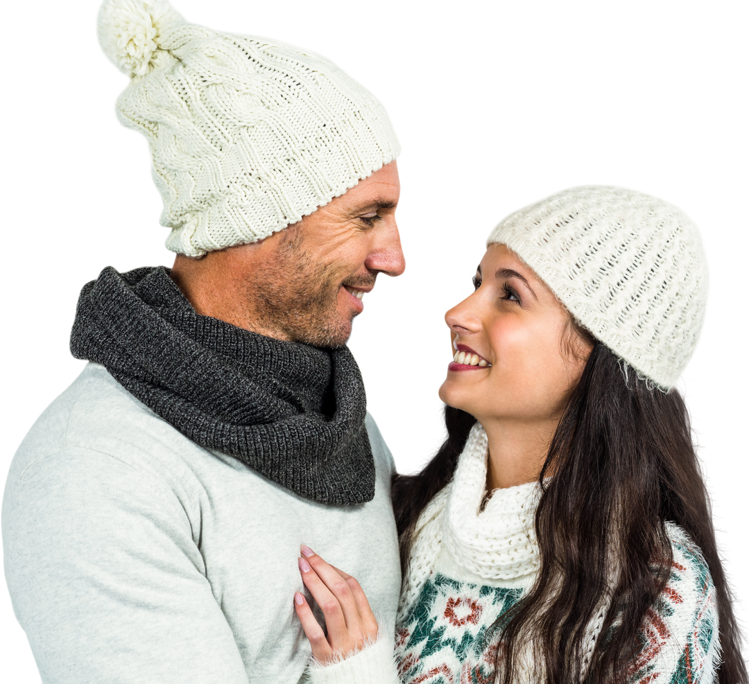 Couple Smiling and Wearing Winter Clothing on Transparent Background - Download Free Stock Images Pikwizard.com