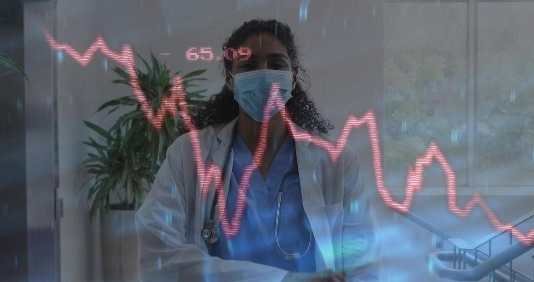 Masked Doctor Examining Graph in Modern Hospital Environment