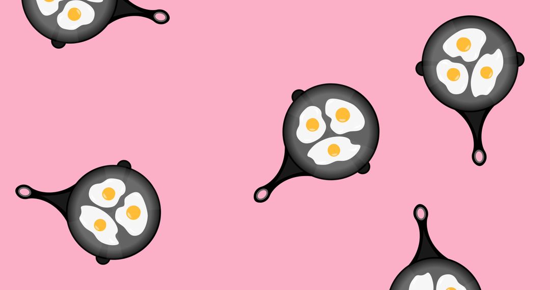 Frying Pans with Eggs Pattern on Bright Pink Background