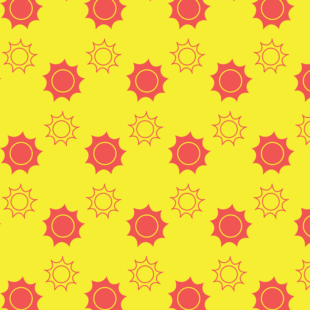 Seamless Red Sun Pattern on Yellow Background Vector