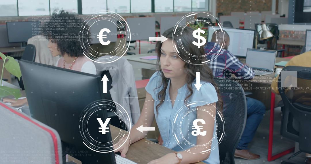 Digital Currency Exchange Overlay in Modern Office Environment