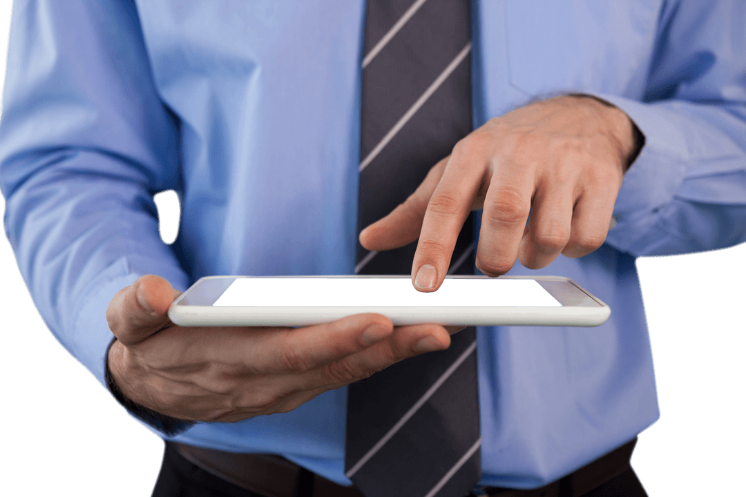Businessman with Tablet and Transparent Screen Technology
