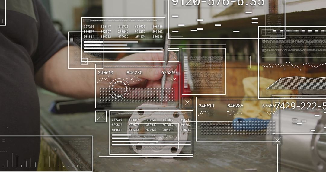 Technician Analyzing Component with Digital Data Overlay