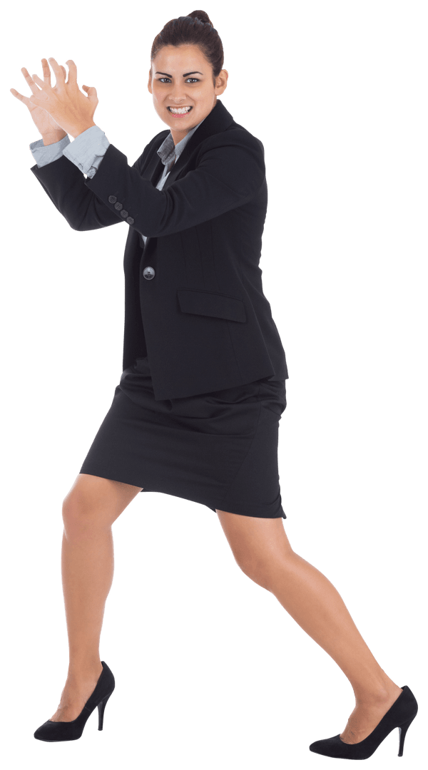 Dynamic Businesswoman in Power Pose on Transparent Background