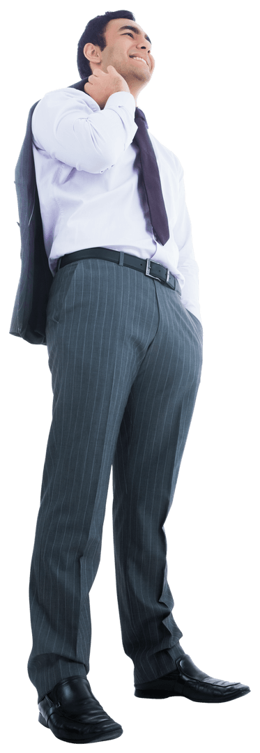 Smiling Asian Businessman Holding Jacket on Transparent Background