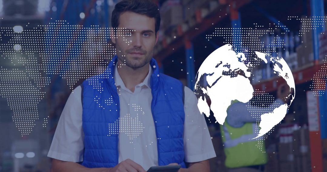 Warehouse Manager Using Digital Tablet in Logistics Facility