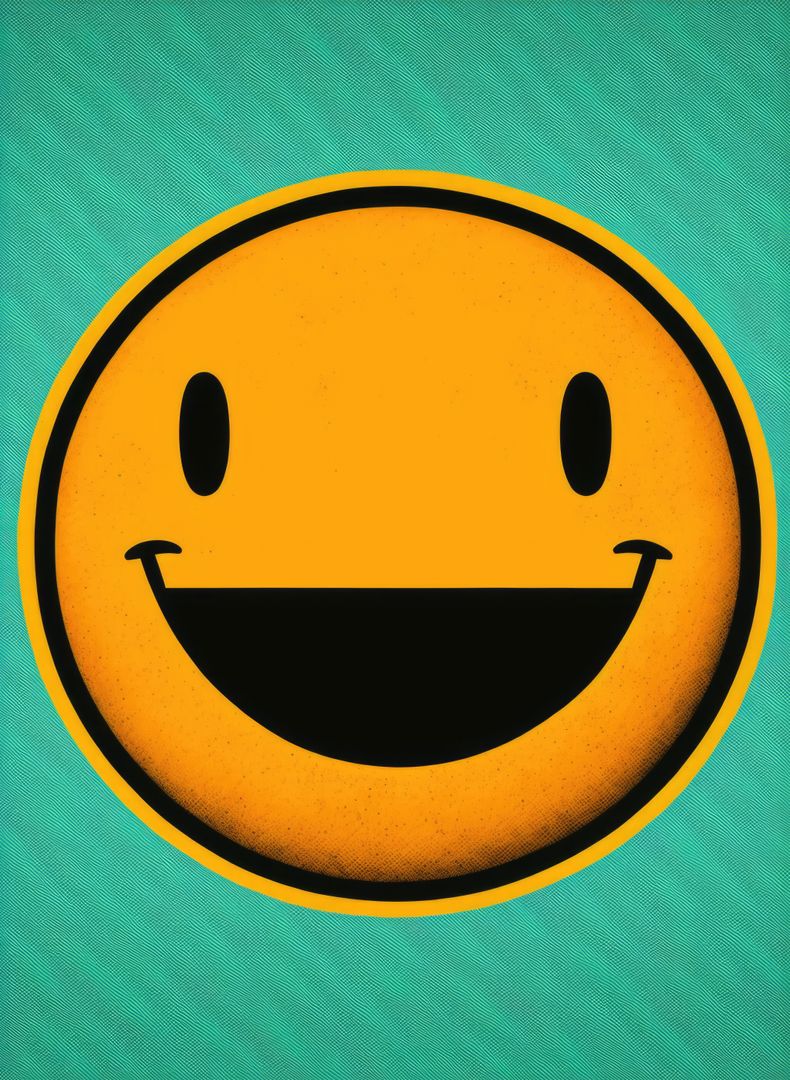 Retro Smiley Face Emoticon on Teal Background - Free Images, Stock Photos and Pictures on Pikwizard.com