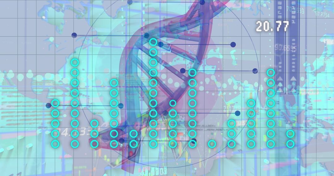 Digital DNA Strand with Graphs and World Map