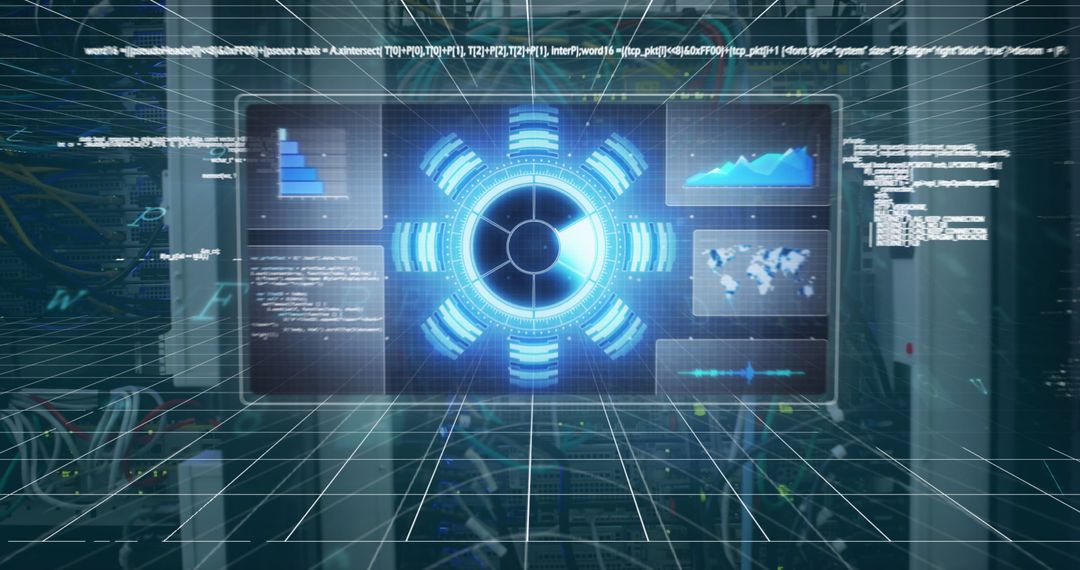 Futuristic Digital Interface in Server Room Environment