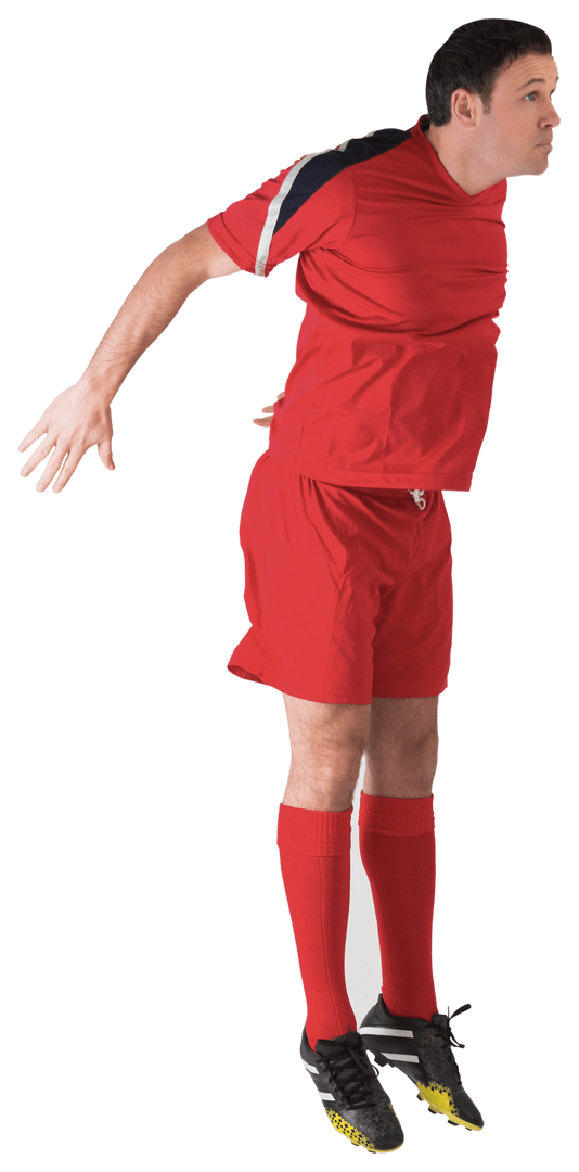 Football Player in Red Uniform Jumping Transparent Background