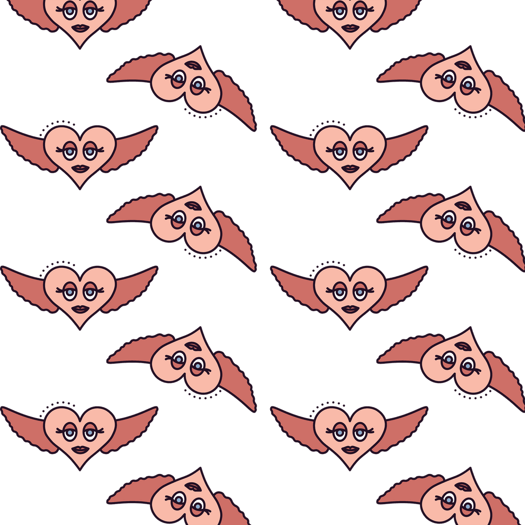 Winged Hearts Pattern with Transparent Background for Love-Themed Design