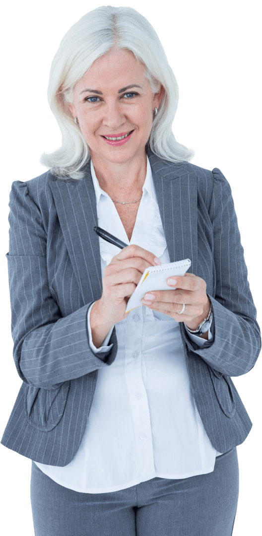 Transparent Businesswoman Taking Notes Professional Attire
