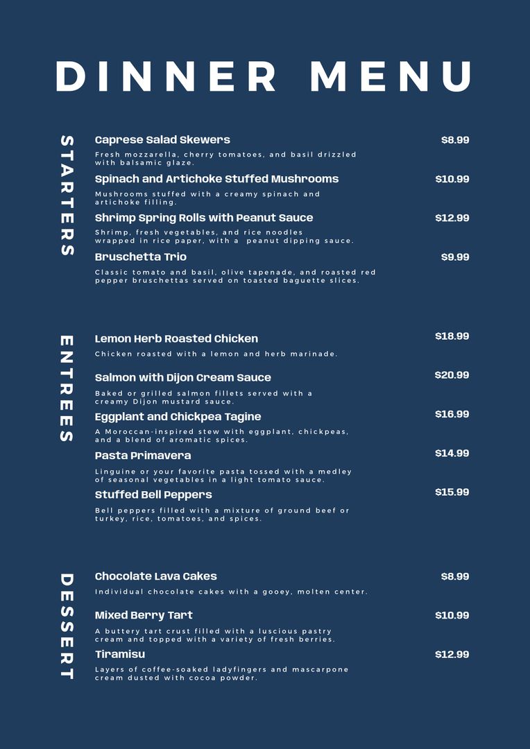 Elegant Dinner Menu Template with Blue Background - Download Free Stock Templates Pikwizard.com