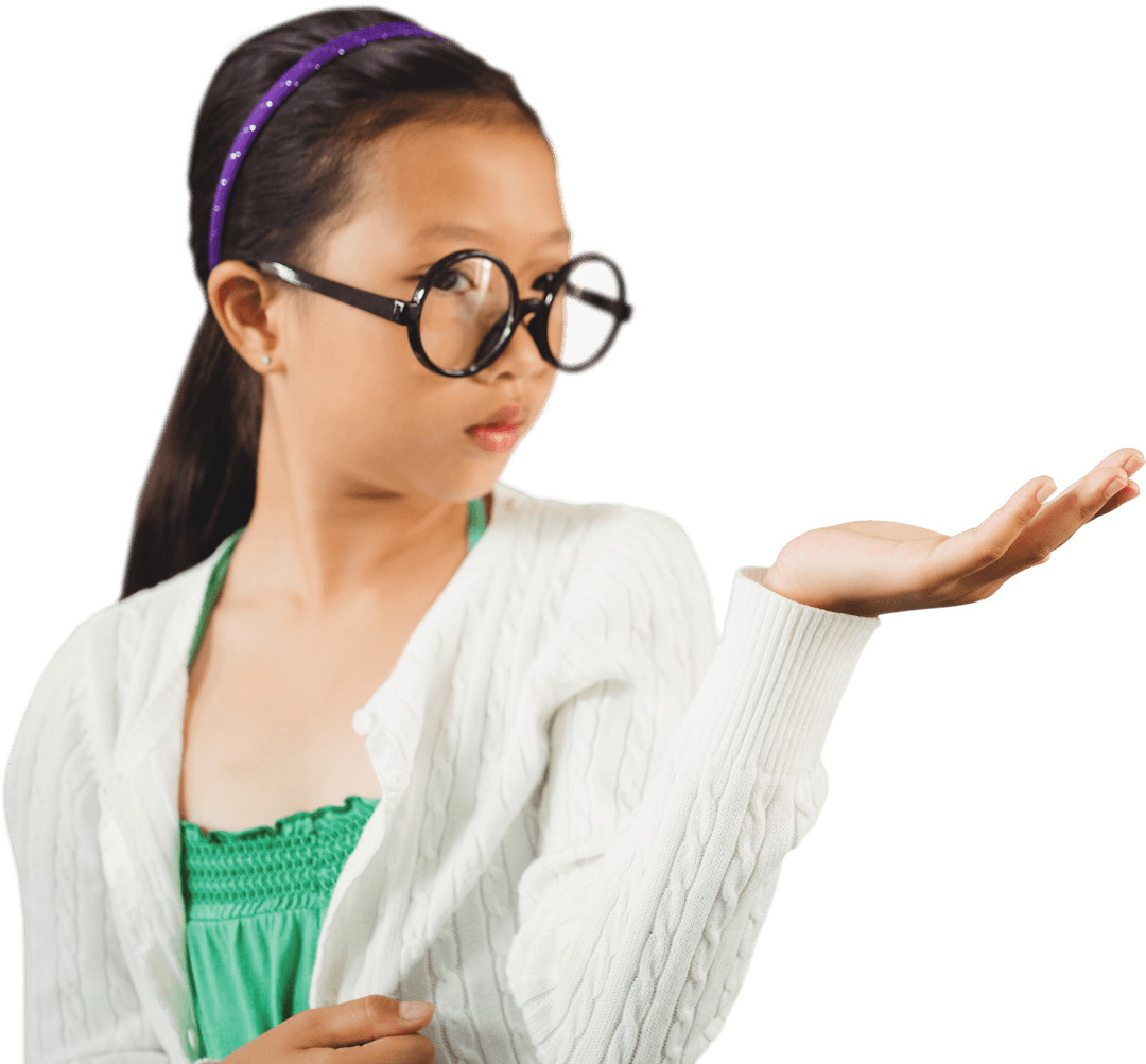 Young Girl Holding Transparent Product on Open Palm