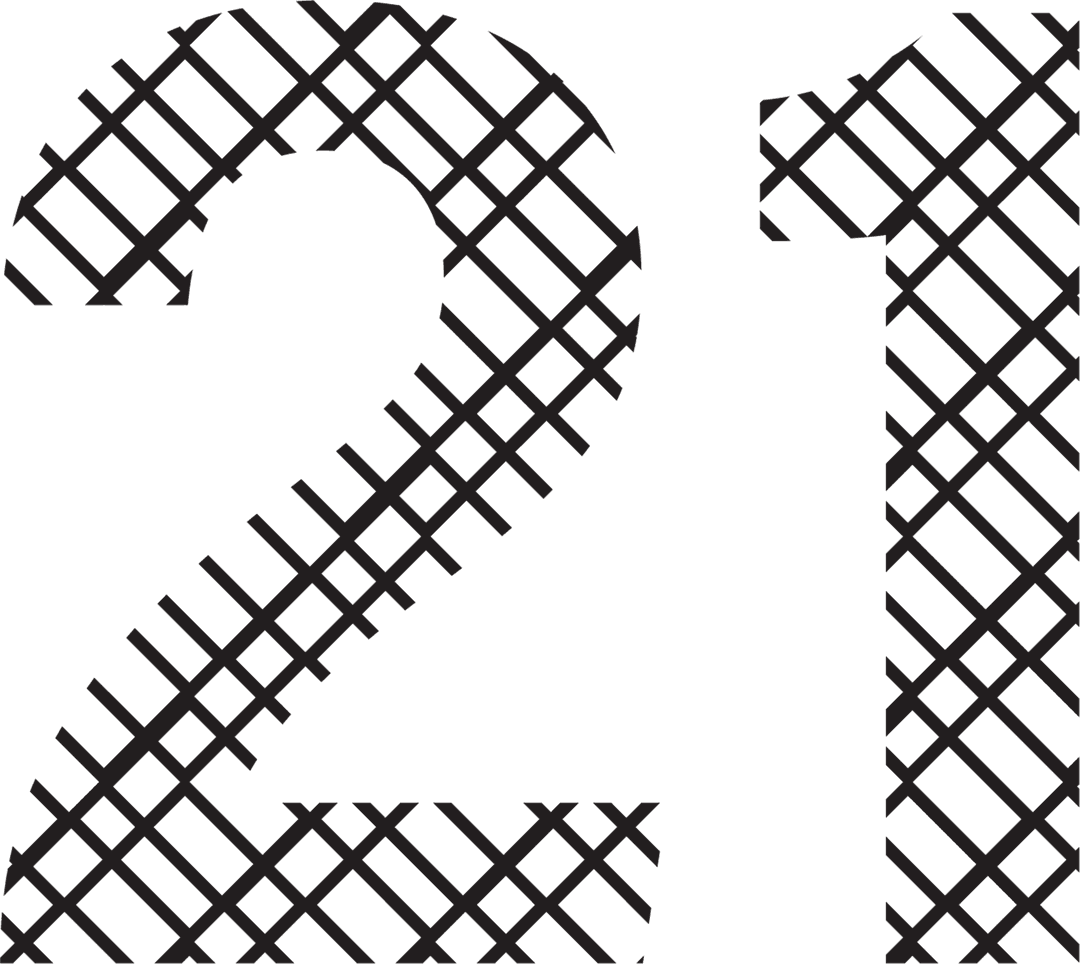 Black Textured '21' on Transparent Background Design