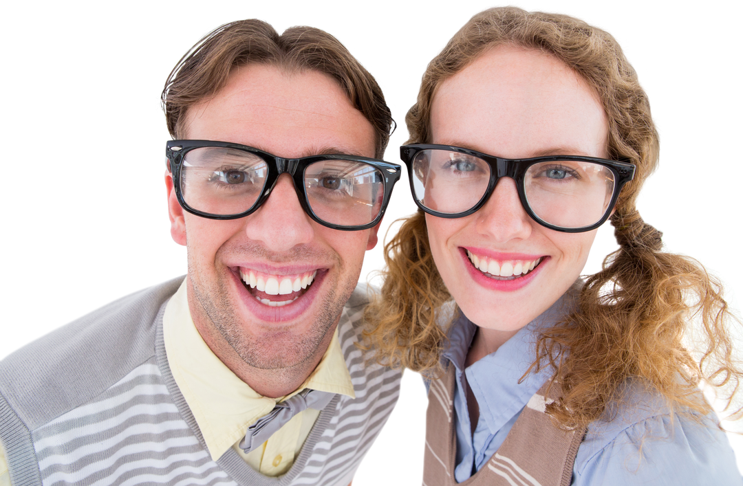 Smiling geeky hipster couple wearing glasses with transparent background - Download Free Stock Images Pikwizard.com