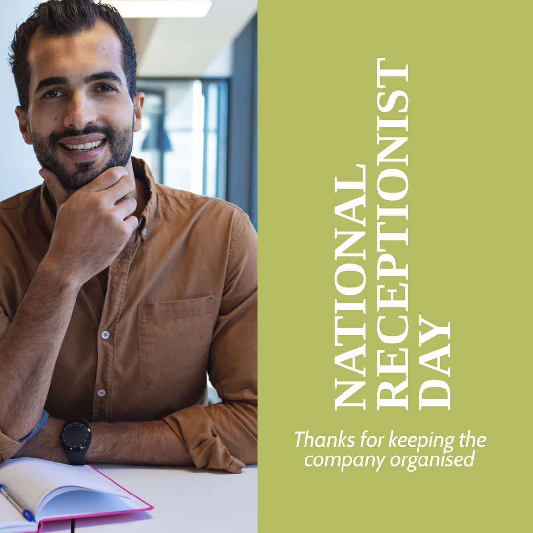 Happy Businessman Celebrating National Receptionist Day