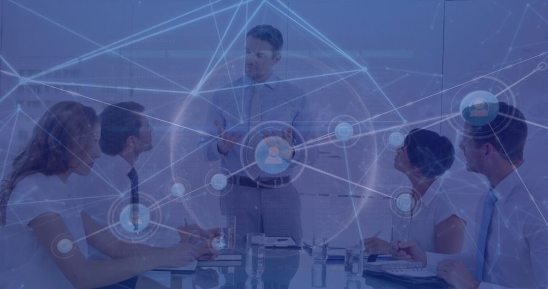 Collaborative Team Meeting with Digital Connections Overlay